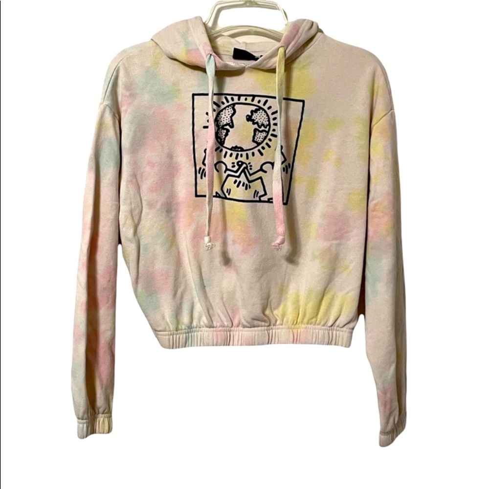 Women's XS Hooded Tie Dye Cropped Sweatshirt